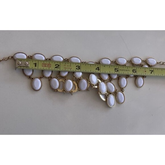 Vintage Estate Necklace Gold Tone Chain Bib Style Statement White Oval Gems 20” - Picture 10 of 10